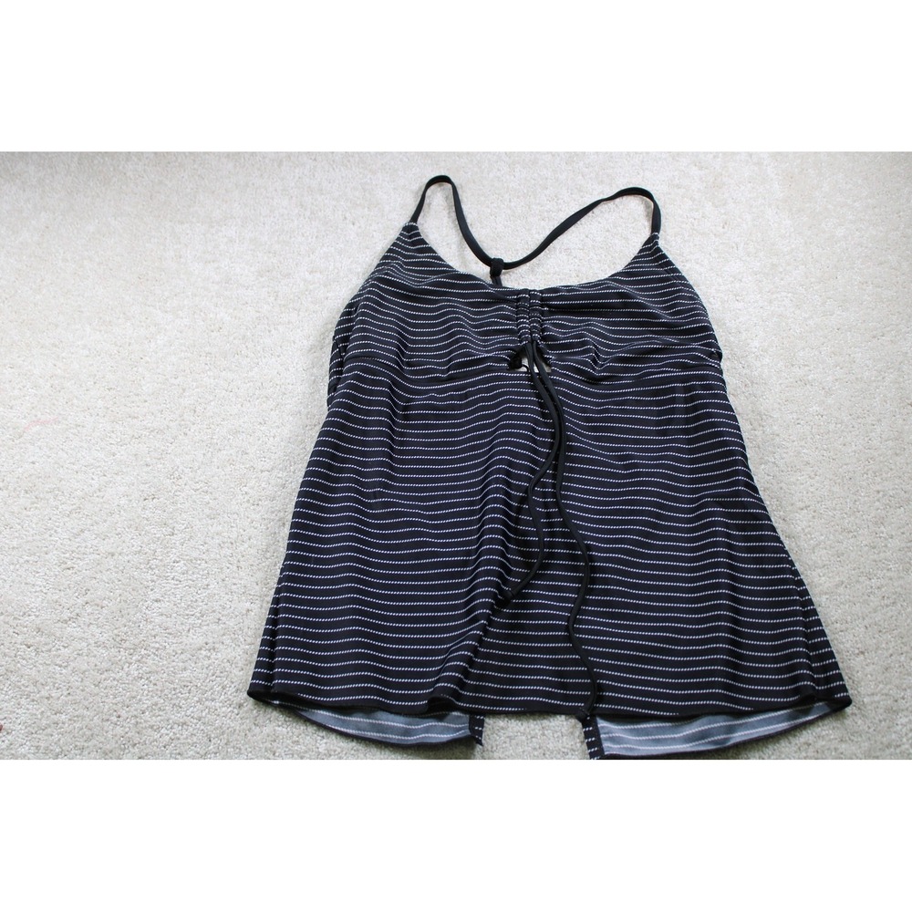 Tankini Swimsuit‎ Top Womens Large Black White Striped Drawstring Adjustable